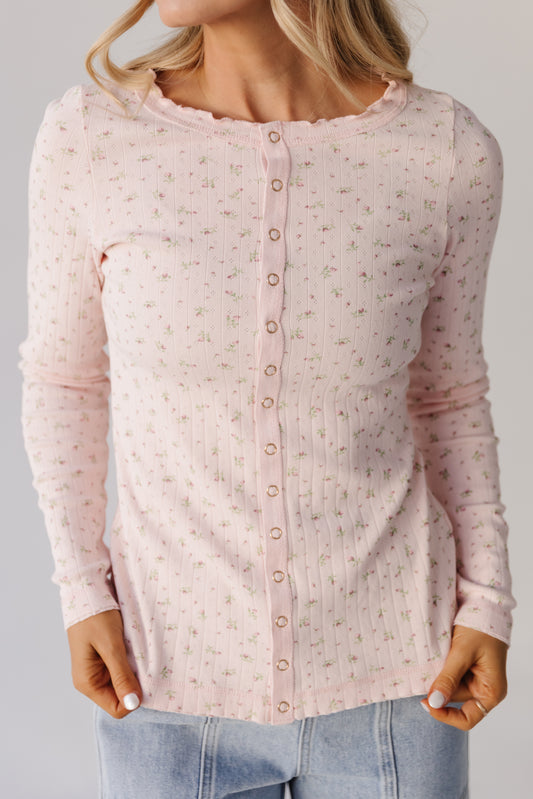 THE ELOISE RIBBED FLORAL TOP IN SOFT PINK