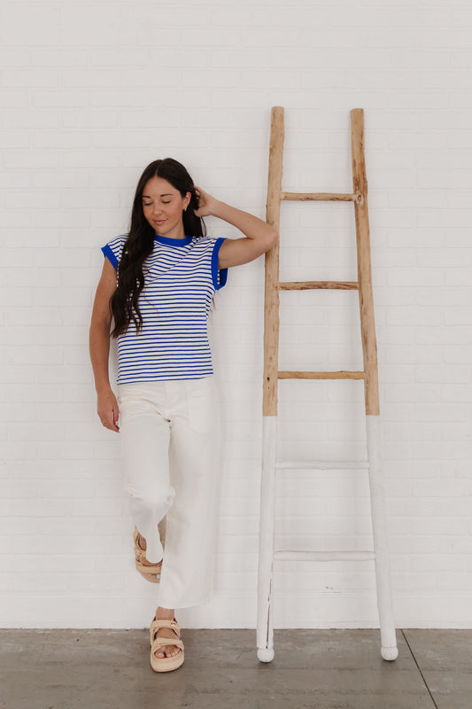 THE NATALIE STRIPED TOP IN ROYAL BLUE
