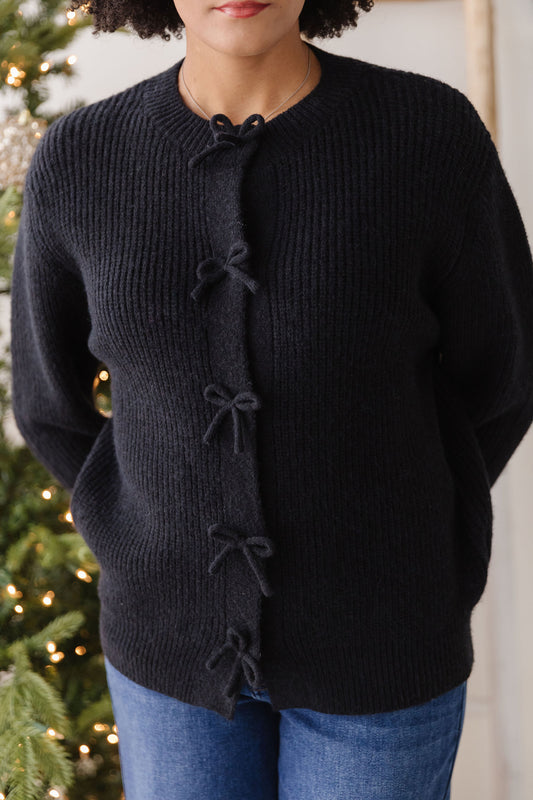 THE PORTIA BOW CARDIGAN IN BLACK
