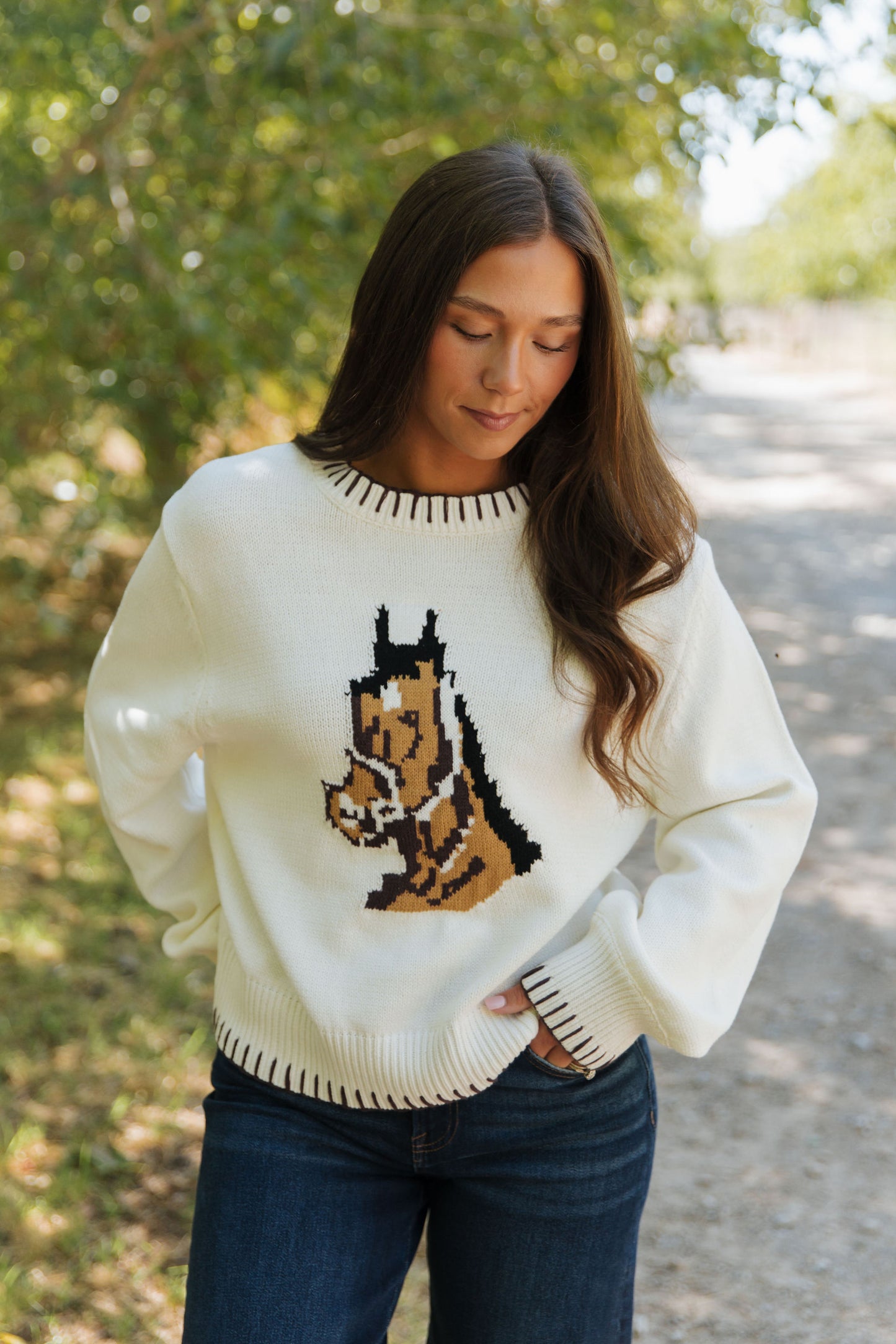 THE SOPHIA HORSE GRAPHIC SWEATER IN CREAM