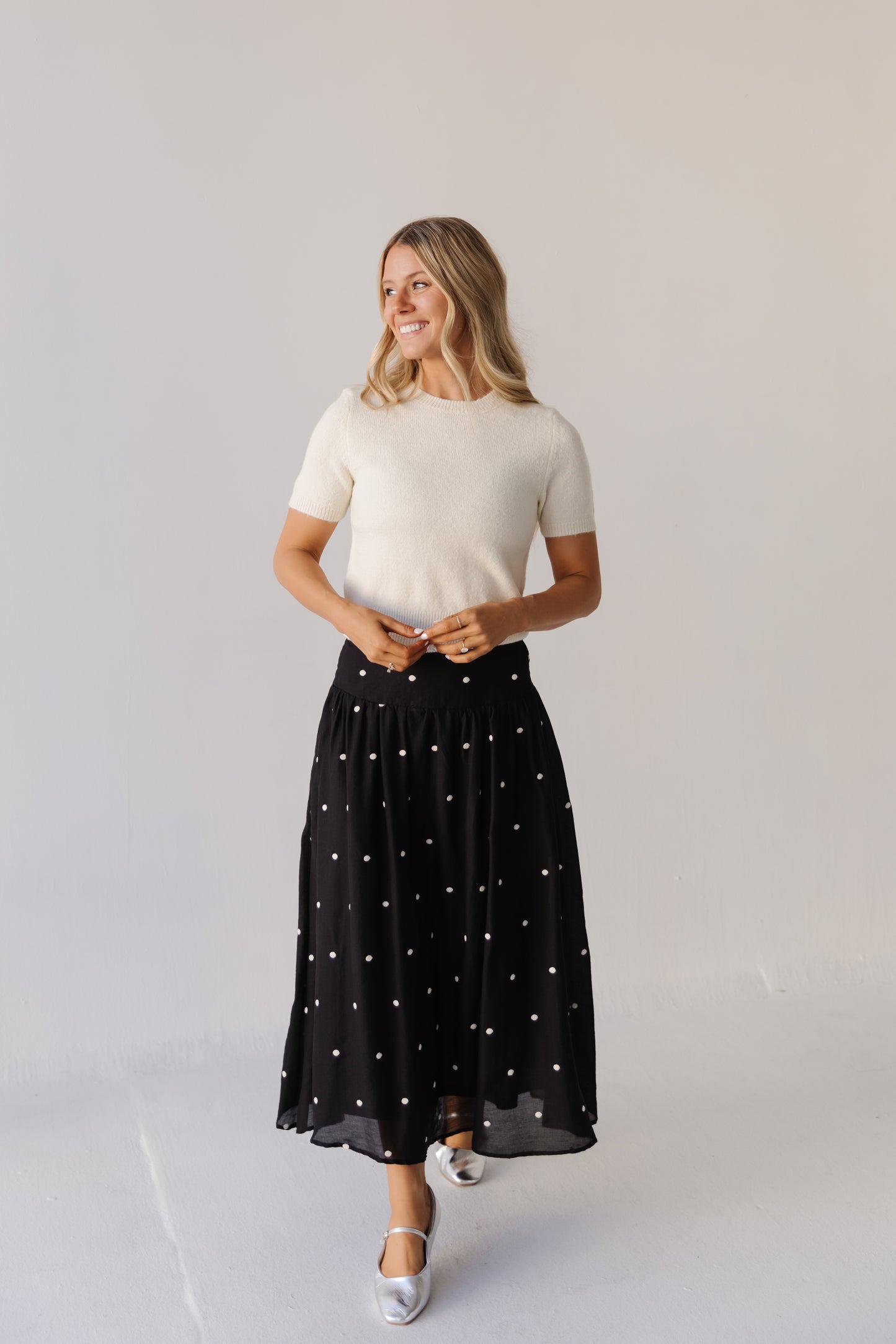 THE MORGAN EMBROIDERED DOT SKIRT IN BLACK