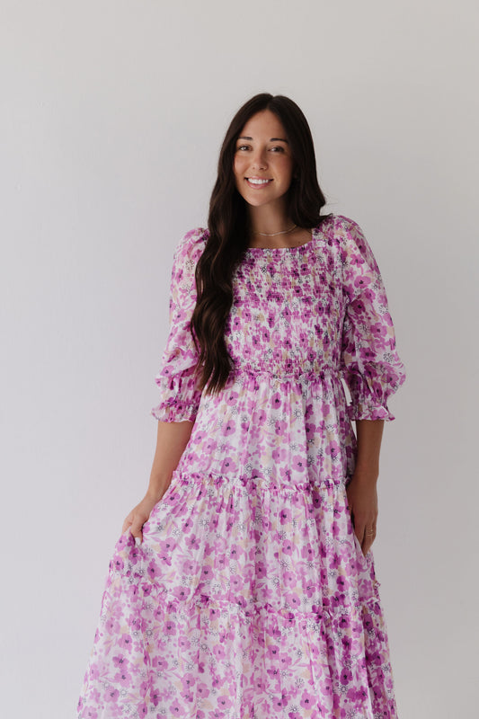 THE KROSBY SMOCKED MIDI DRESS IN PINK