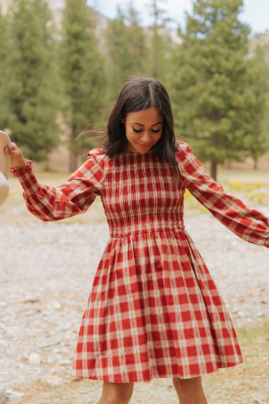 THE ALLISON PLAID MINI DRESS IN RED