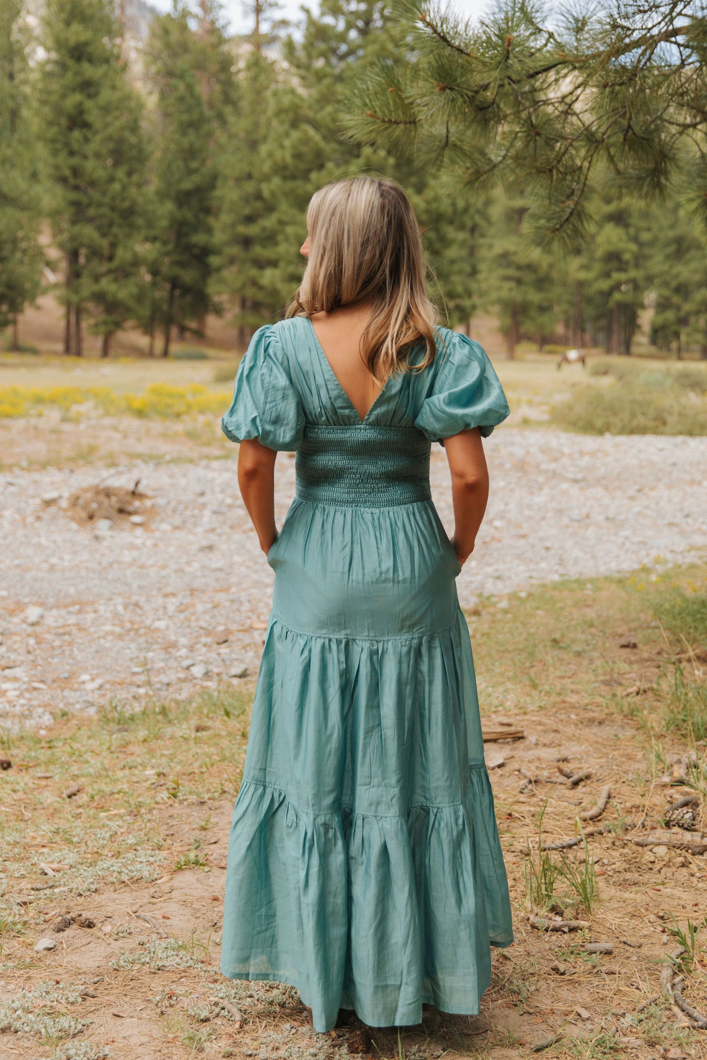 THE SISSY PUFF SLEEVE DRESS IN TEAL