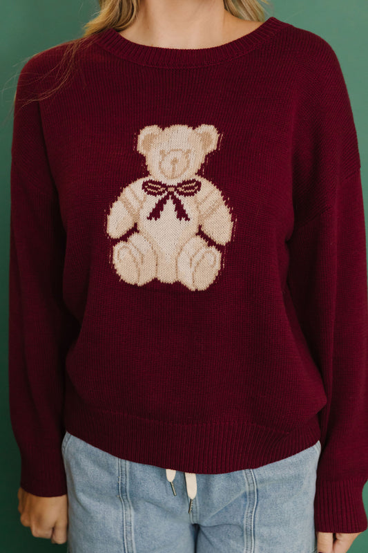 THE HONEY BEAR SWEATER IN BURGUNDY