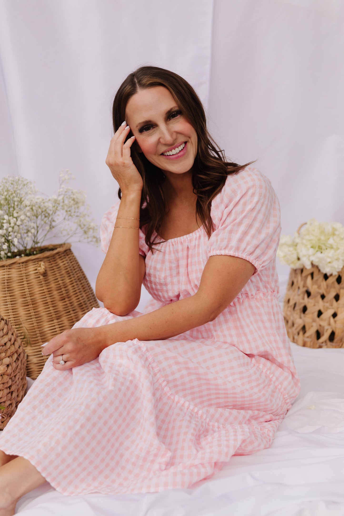 THE EVERMORE DRESS IN PEACH GINGHAM BY PINK DESERT