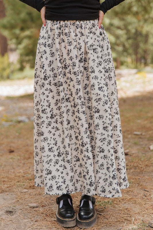 THE ILA FLORAL MIDI SKIRT IN CREAM