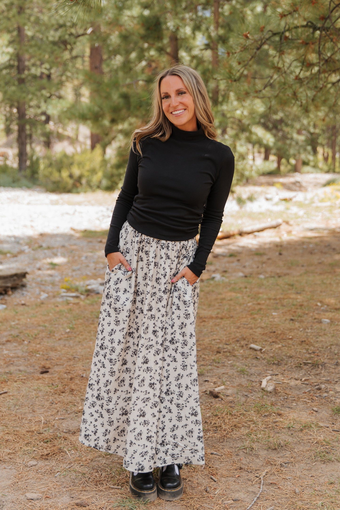 THE ILA FLORAL MIDI SKIRT IN CREAM