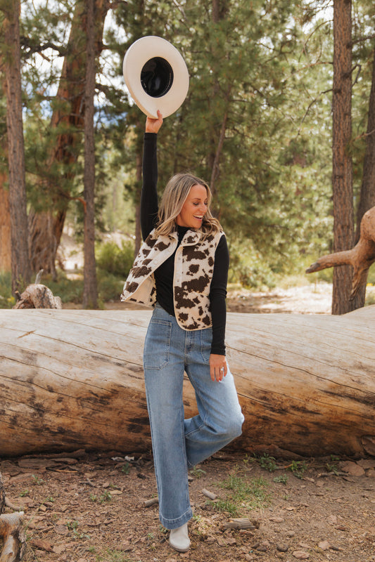THE CRICKET COW PRINT VEST IN CREAM