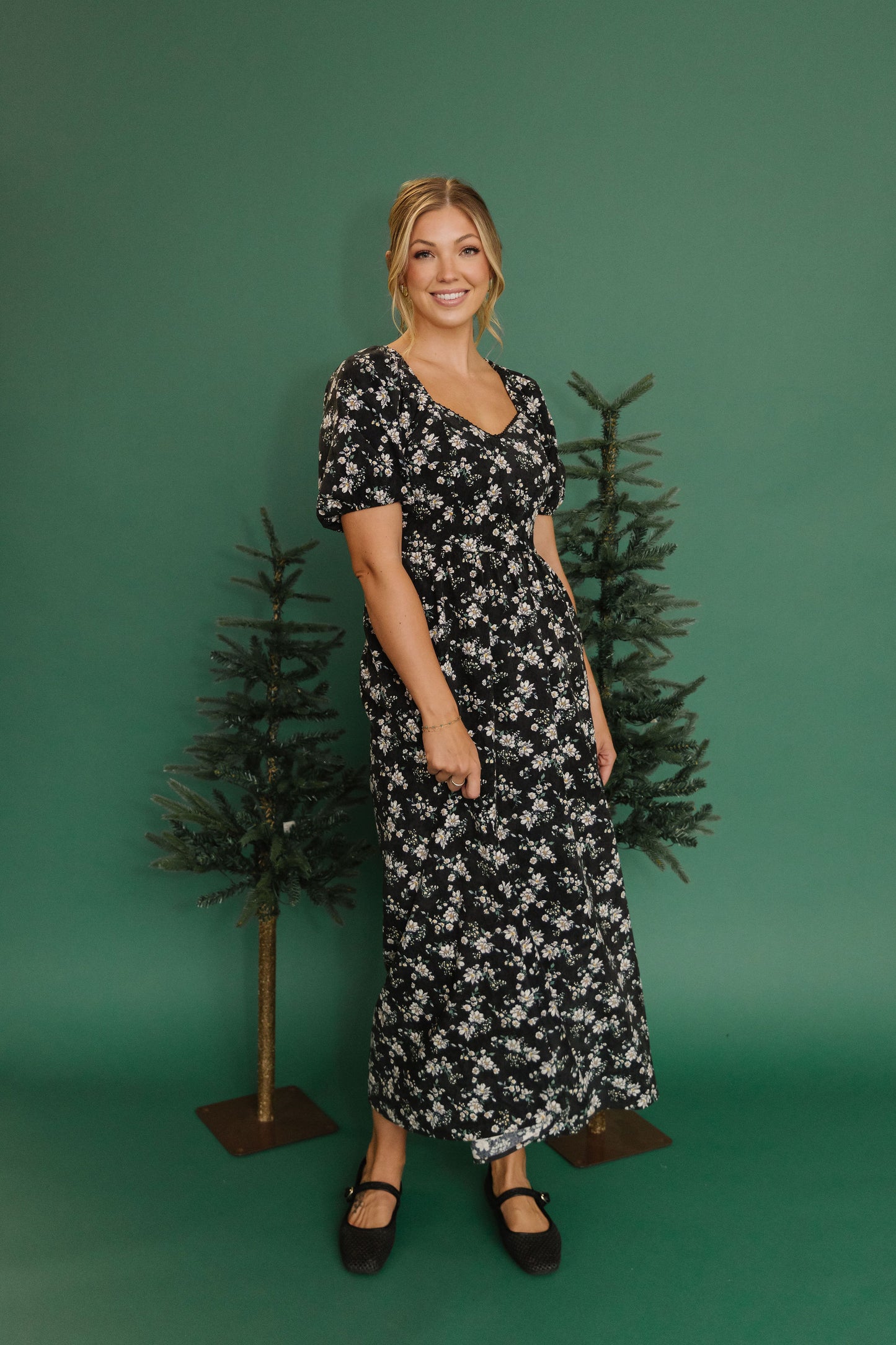 THE EMMY LOU DRESS IN BLACK FLORAL BY PINK DESERT