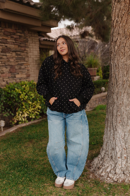 THE CLAIRE POLKADOT HOODIE IN BLACK