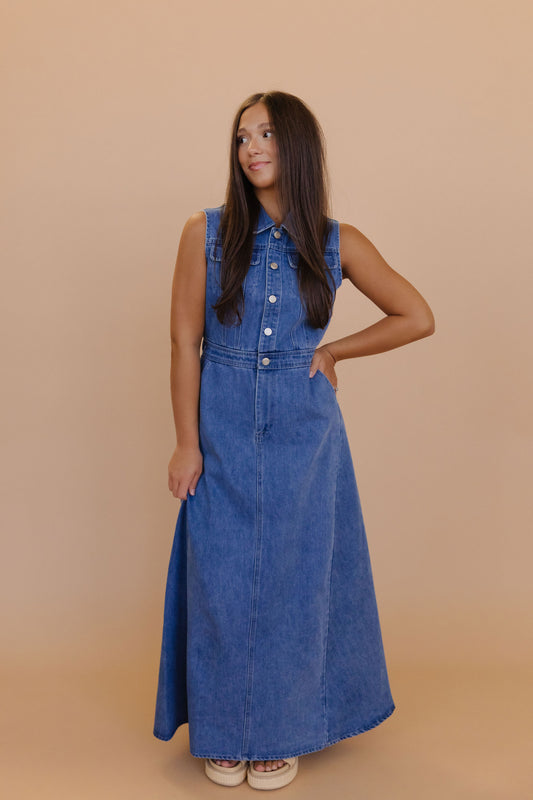 THE HANSEL SLEEVELESS DRESS IN DENIM