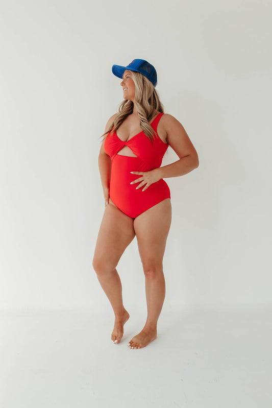 RED HOT KNOTTED FRONT ONE PIECE BY SARAH TRIPP X PINK DESERT