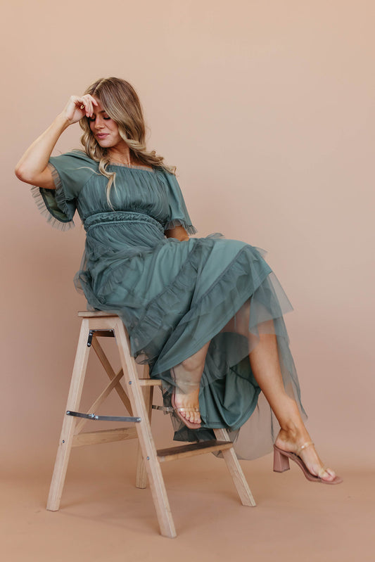 THE ALISON TULLE DRESS IN PINE