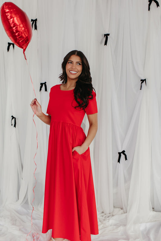 THE FAYE SOLID MAXI DRESS IN RED