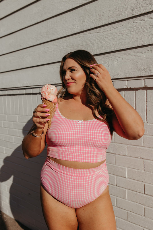 NEWPORT SWIM BOTTOM IN PINK GINGHAM BY PINK DESERT X SARAH TRIPP