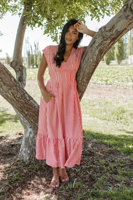 THE BETTY STRIPED DRESS IN RED