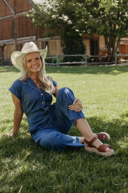 THE GEORGIA BELTED JUMPSUIT IN MEDIUM DENIM