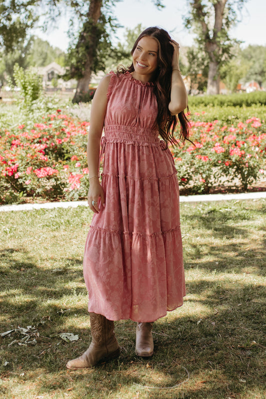 THE PHOENIX FLORAL TIERED SLEEVELESS DRESS