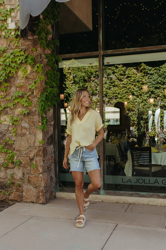 THE DENICE TIE SHORTS IN MEDIUM DENIM