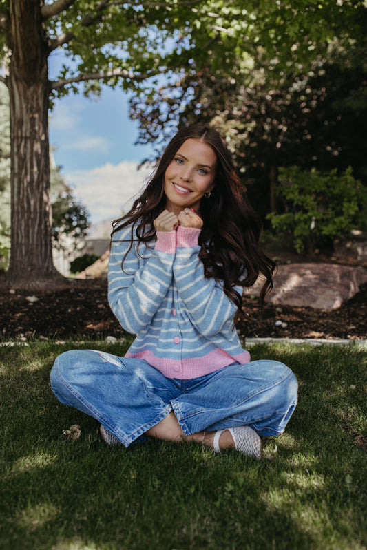 THE VENELOPE PINK/BLUE STRIPED SWEATER
