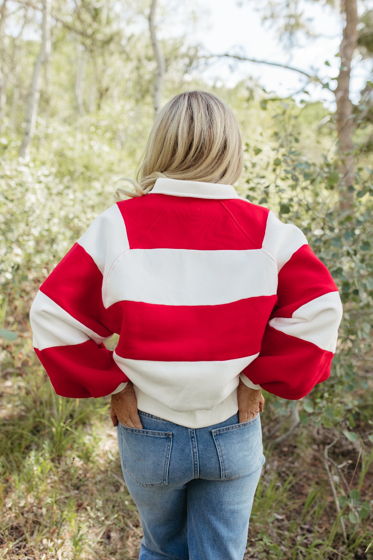 THE YARA STRIPED PULLOVER IN RED