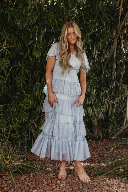 THE BRIELLE TIERED DRESS IN POWDER BLUE