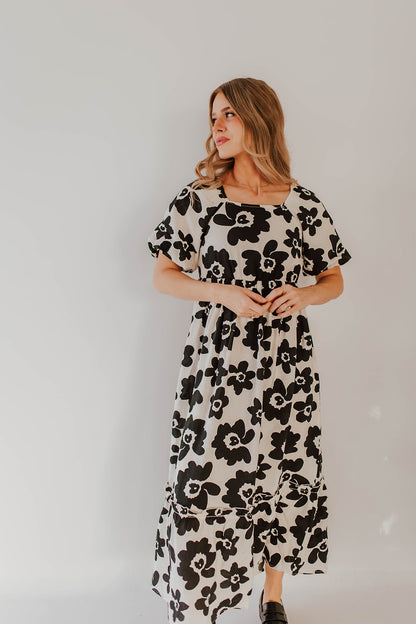 THE ZOE MIDI DRESS IN RETRO FLORAL BY PINK DESERT