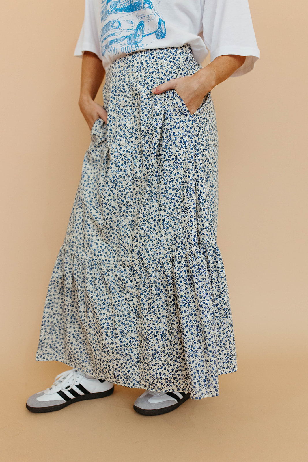 THE ELLA BUTTON DOWN SKIRT IN BLUE FLORAL
