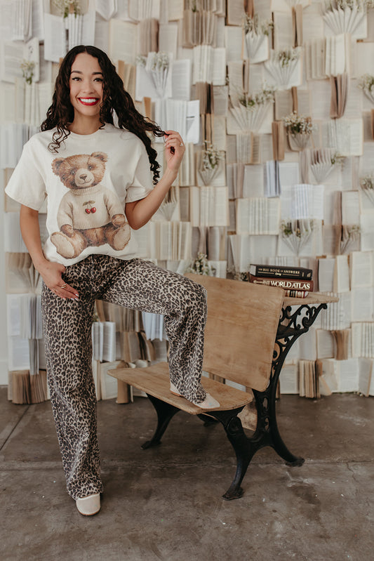 THE CHERRY TEDDY BEAR OVERSIZED TEE IN IVORY