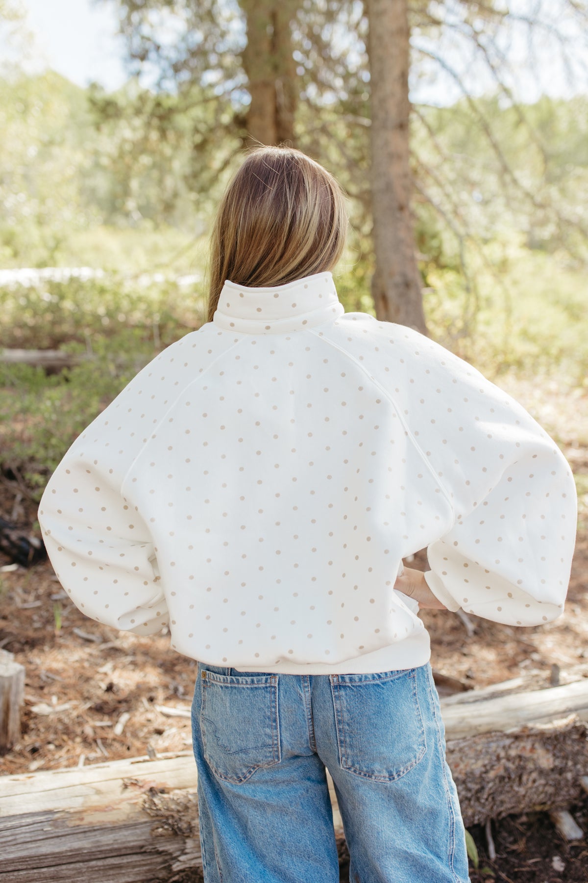 THE ELORA POLKA DOT BUTTON SWEATER IN WHITE