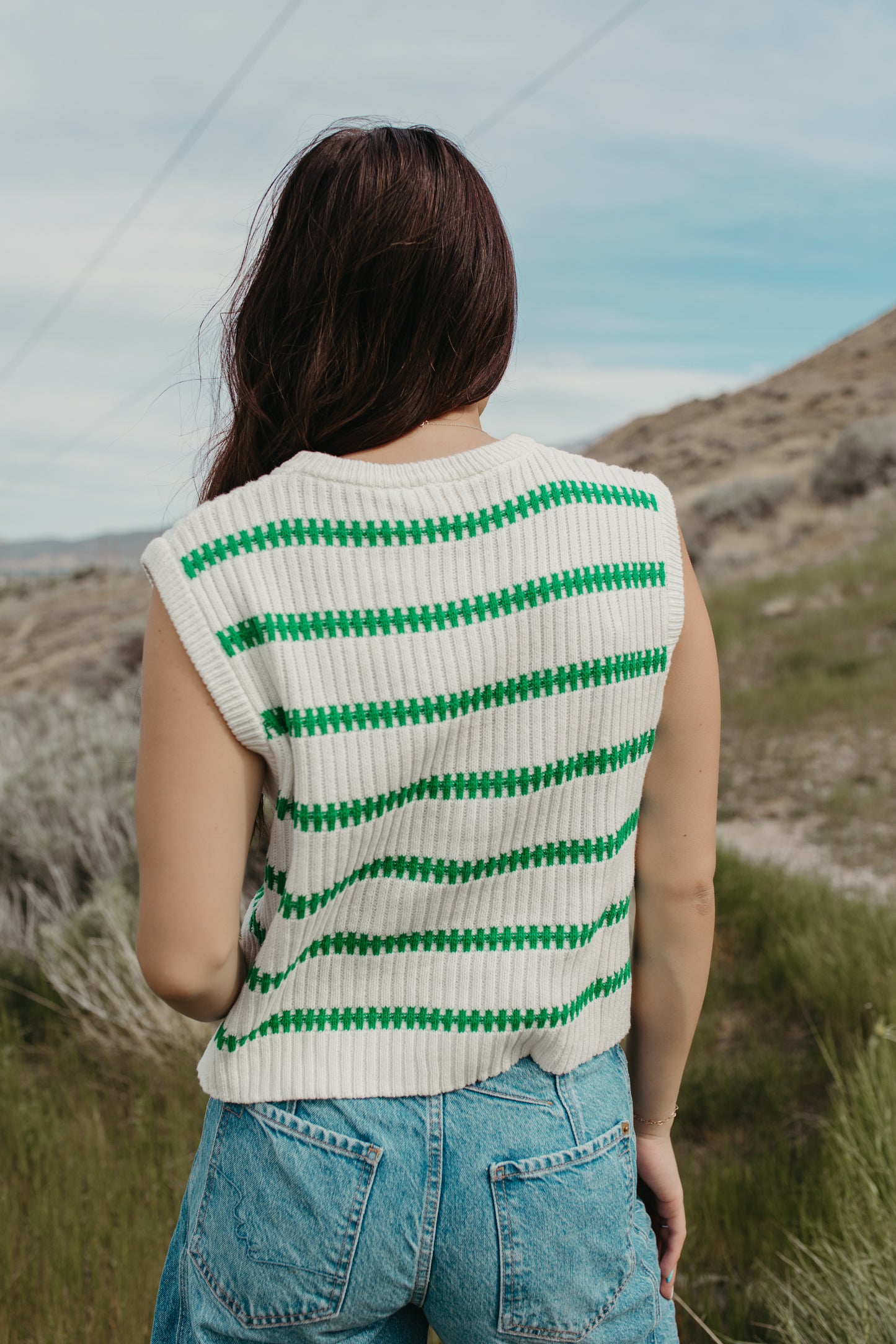 THE RUBY STRIPE TOP IN IVORY/GREEN
