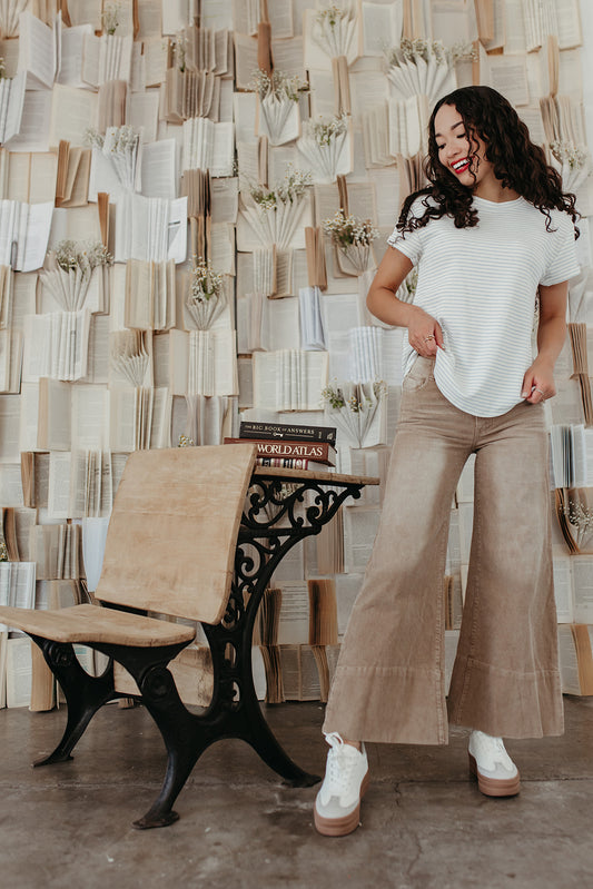 THE COHEN CORDUROY WIDE LEG PANTS IN TAUPE