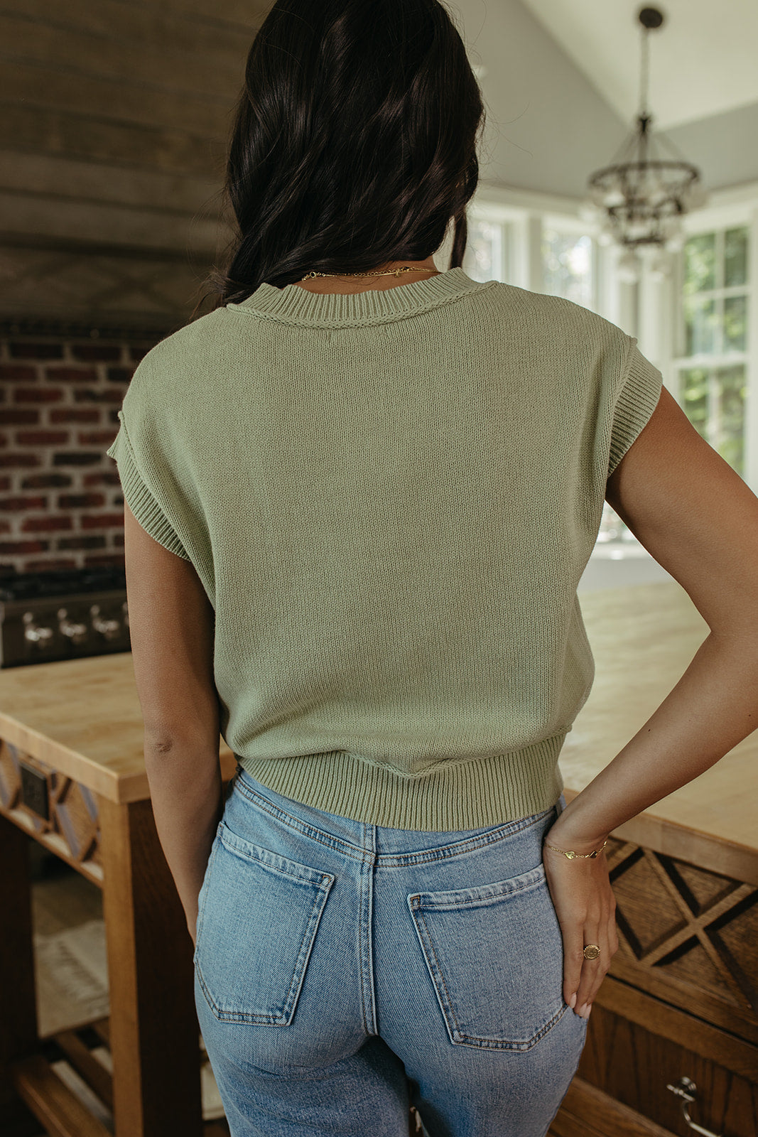 THE DANI BUTTON UP SWEATER TEE IN LIGHT GREEN