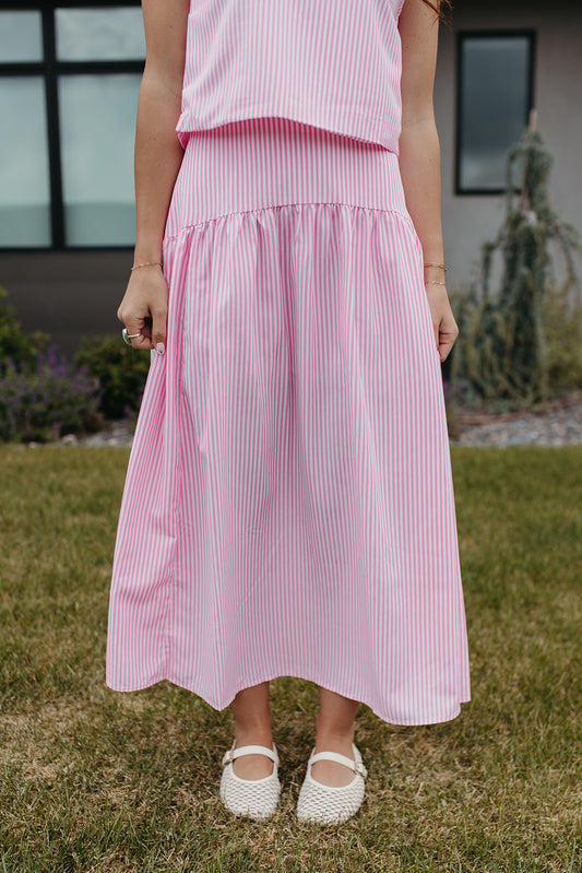 THE PRESLEY STRIPE MAXI SKIRT IN PINK