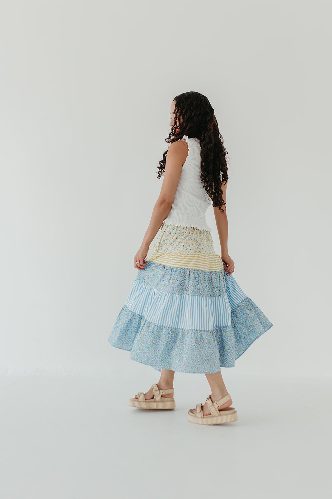 THE STEVEN FLORAL MIDI SKIRT IN YELLOW