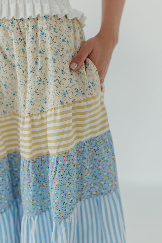 THE STEVEN FLORAL MIDI SKIRT IN YELLOW