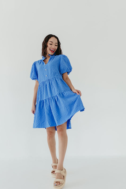 THE SKYE PUFF SLEEVE MINI DRESS IN BLUE