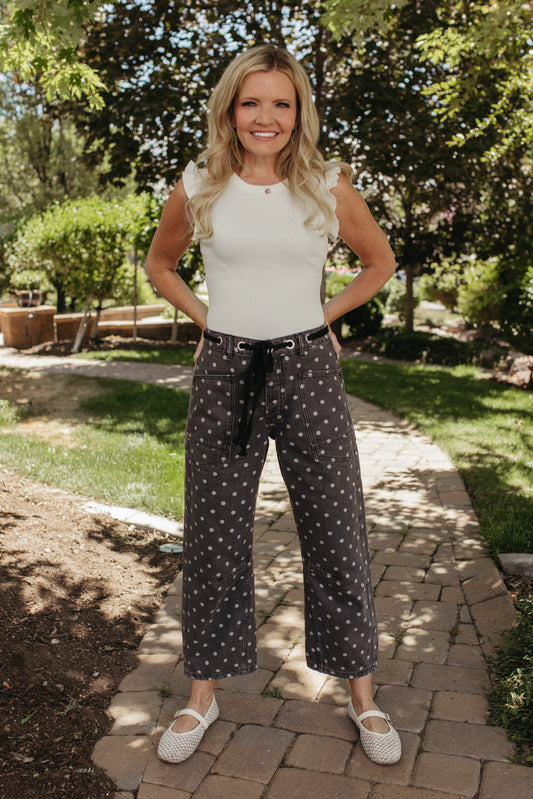 THE MELODY POLKA DOT PANTS IN CHARCOAL