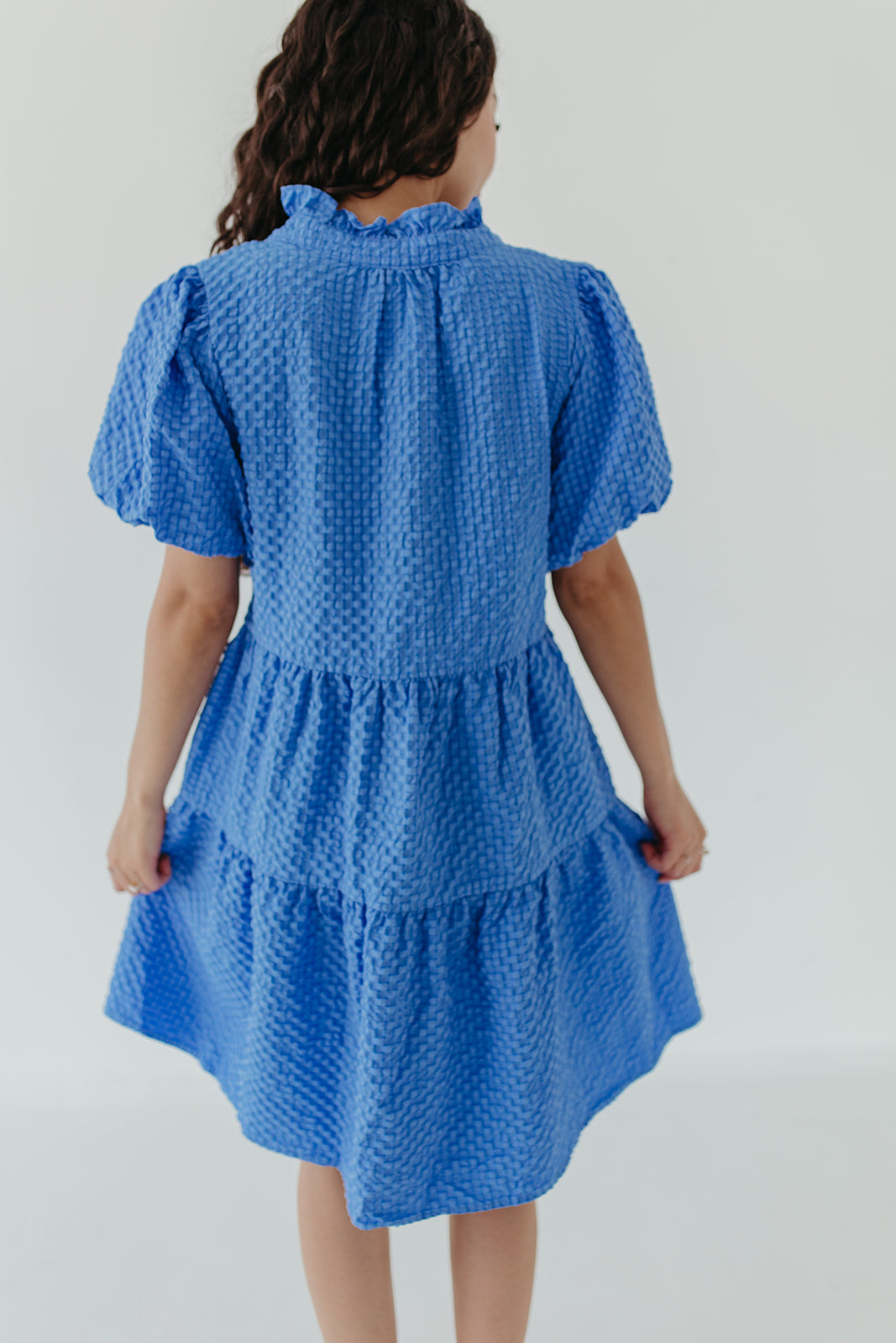 THE SKYE PUFF SLEEVE MINI DRESS IN BLUE