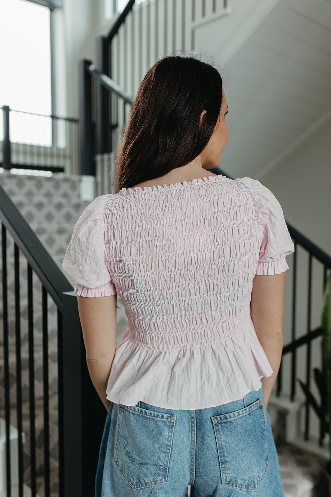 THE CAMILA PUFF SLEEVE SMOCKED TOP IN PINK