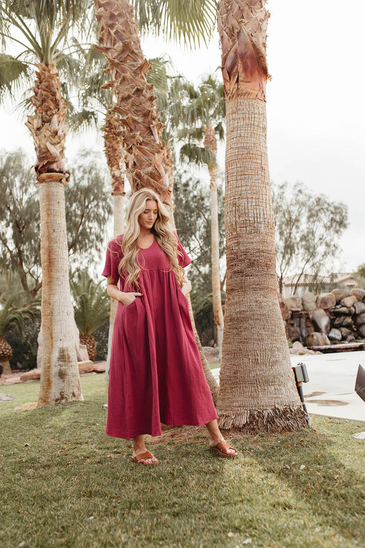 THE EASTON WASHED LINEN MAXI DRESS IN RED