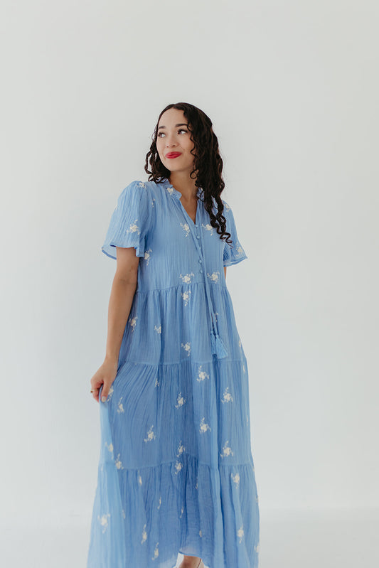 THE PIA PRINTED MAXI DRESS IN BLUE