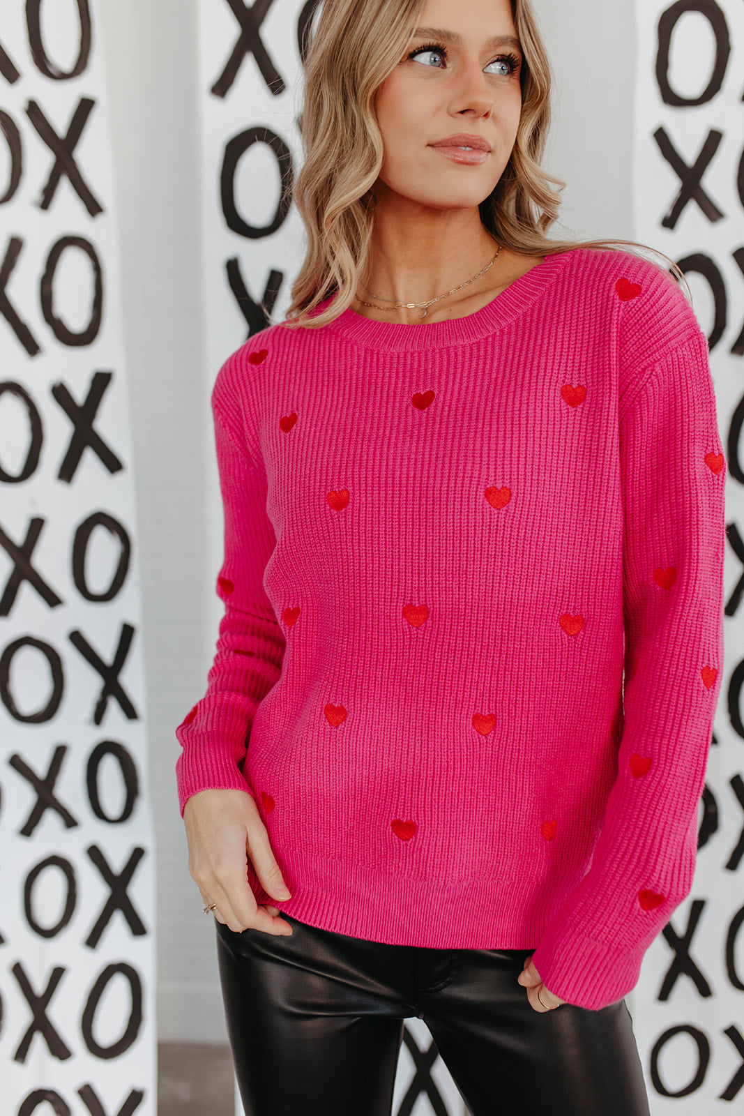 The Heart Confetti Sweater in Hot Pink Large