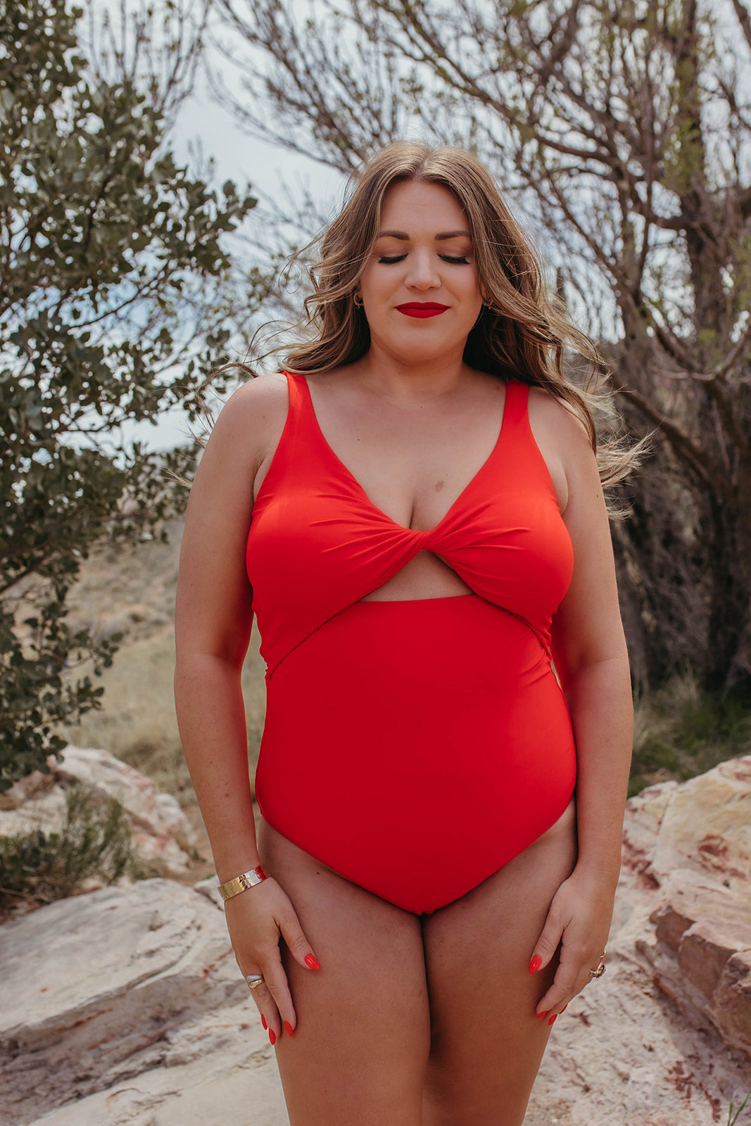 RED HOT KNOTTED FRONT ONE PIECE BY SARAH TRIPP X PINK DESERT