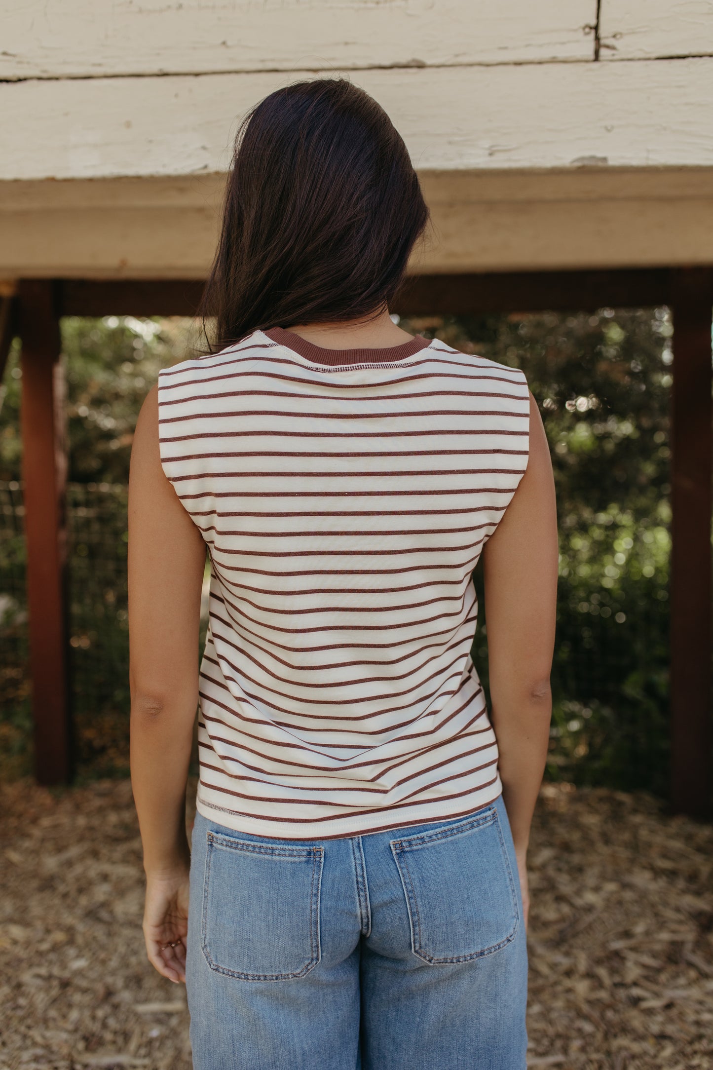 THE CORALINE BROWN STRIPED LOOSE TANK