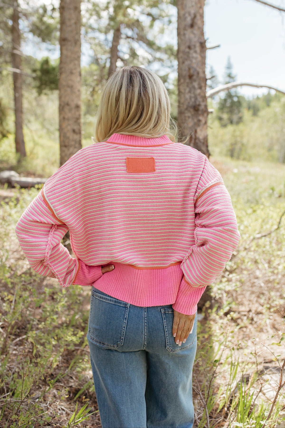 THE JENNIFER STRIPE KNIT SWEATER IN PINK