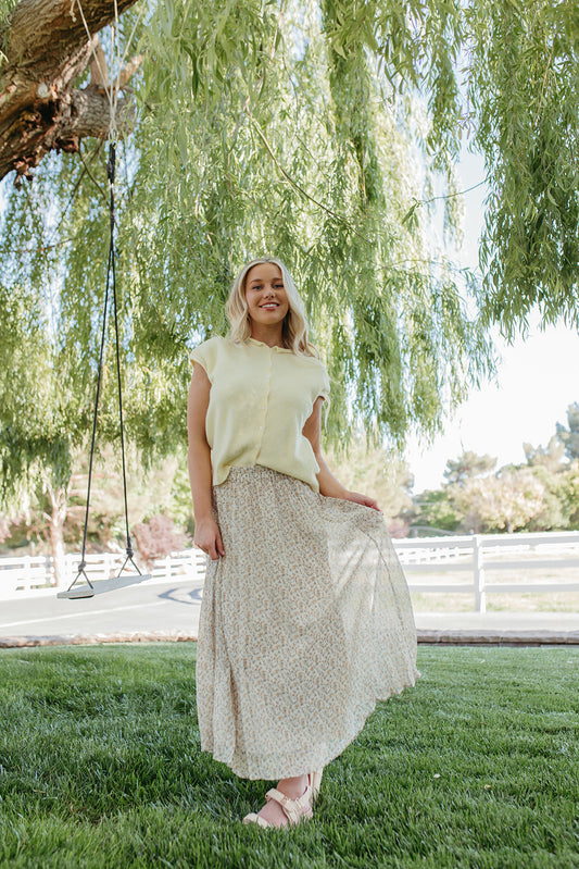 THE SUNNY FLORAL MIDI SKIRT IN CREAM