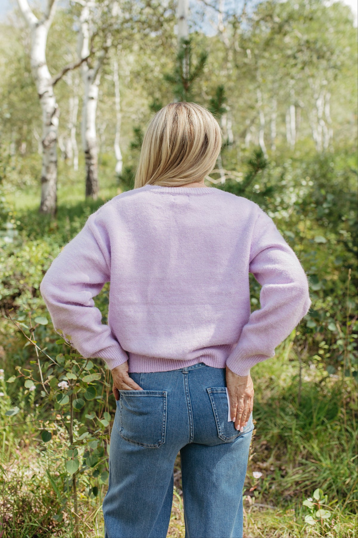 THE STEVIE FLORAL EMBROIDERED SWEATER IN LAVENDER