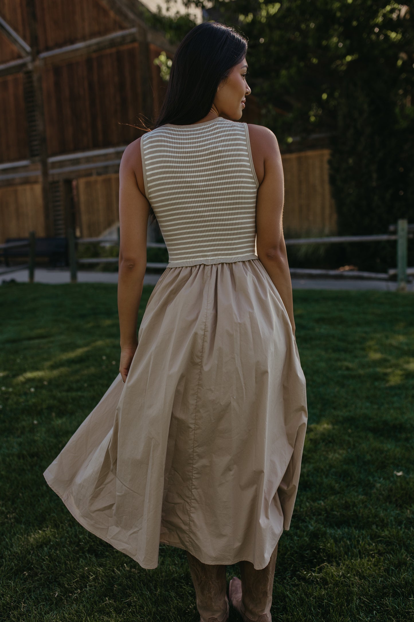 THE LENORA TAN STRIPED DRESS